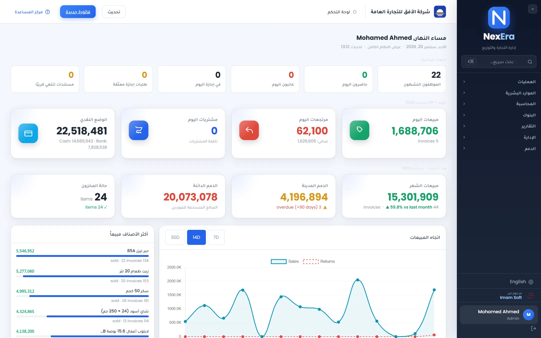 NexEra ERP — لوحة التحكم